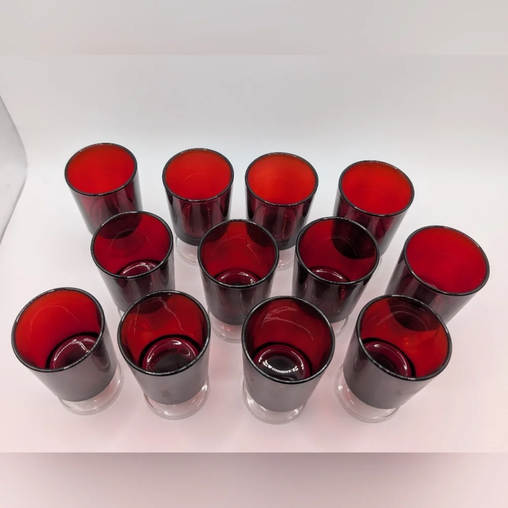 Vintage Luminarc France Footed Cordial Glasses Ruby Red set of 12